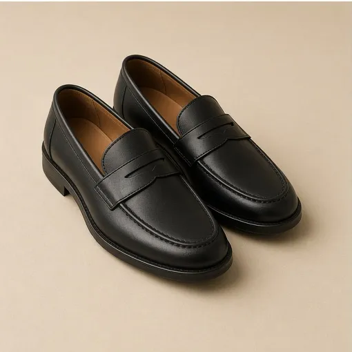 Black leather loafers
