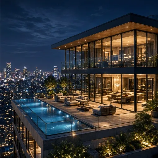 Penthouse terrace at night