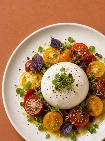 Burrata with heirloom tomatoes