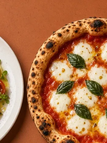 Wood-fired margherita pizza